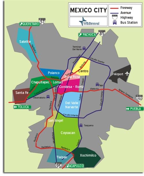 Cidade do méxico, mapa de bairros
