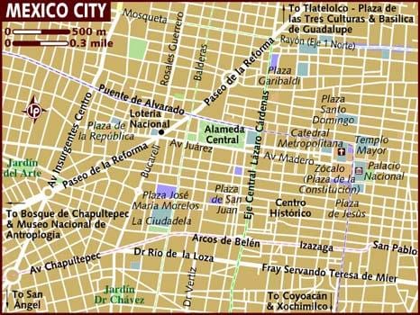 centro historico da Cidade do México, mapa de