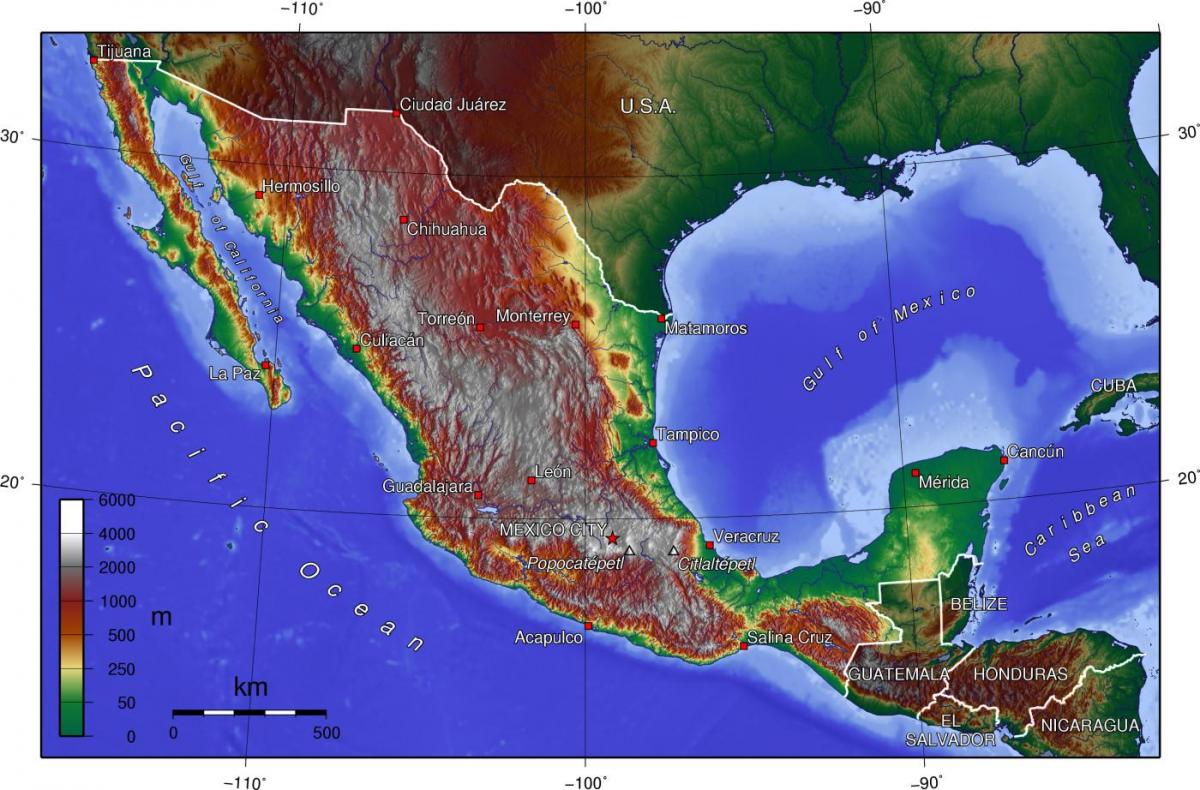 Cidade do méxico, mapa topográfico