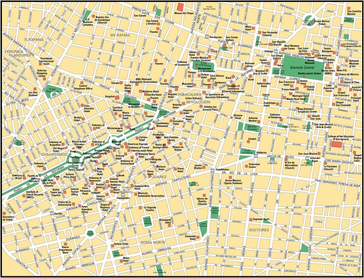 mapa de Cidade do México pontos de interesse