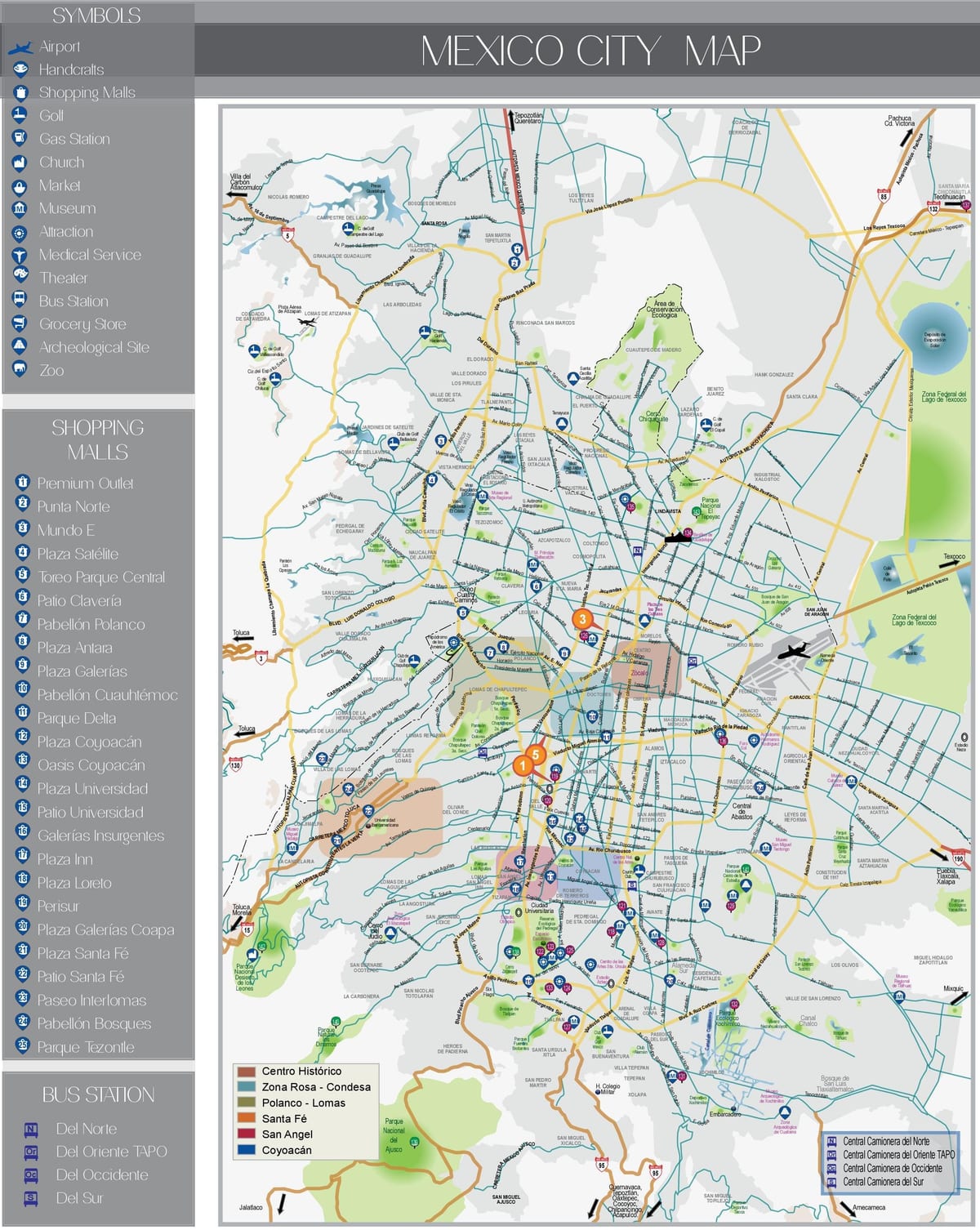 mapa de Cidade do México atrações turísticas