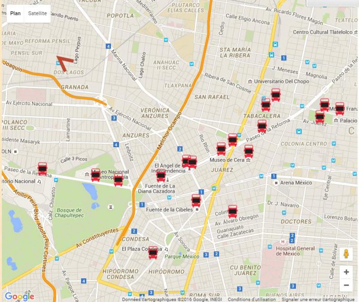 turibus Cidade do México mapa de rotas
