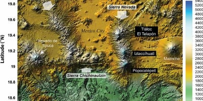 Mapa de Cidade do México a elevação